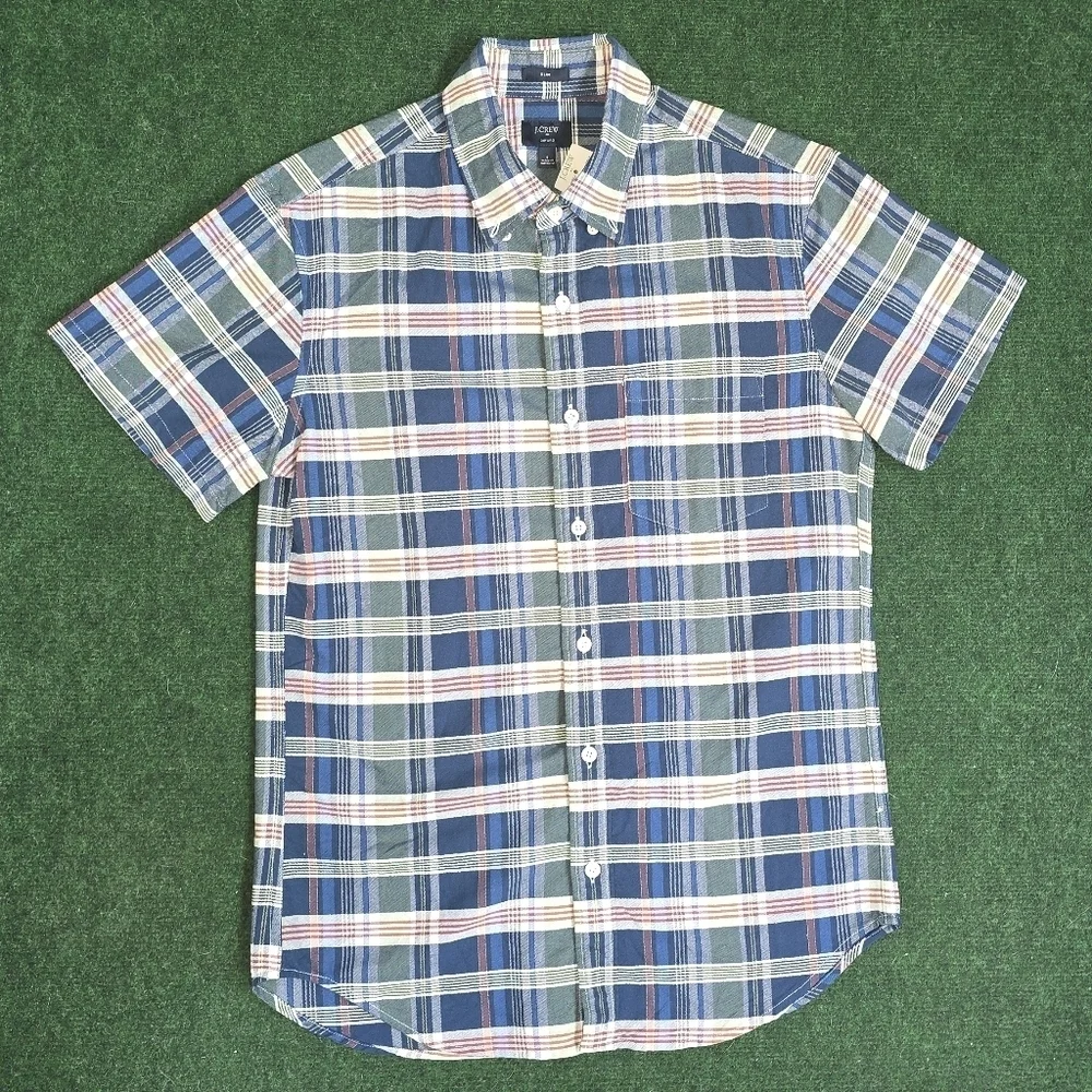 J. Crew | Mens Slim Small Oxford Cloth Short Sleeve Button Down Plaid Shirt